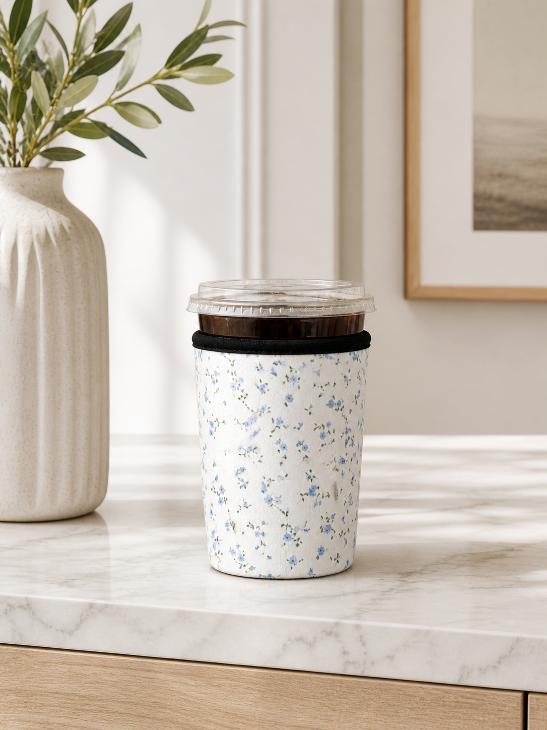 Blue Floral Drink Sleeve Cozy