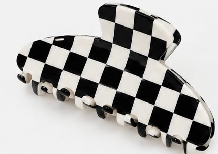 Black and White Checkerboard Claw Clip