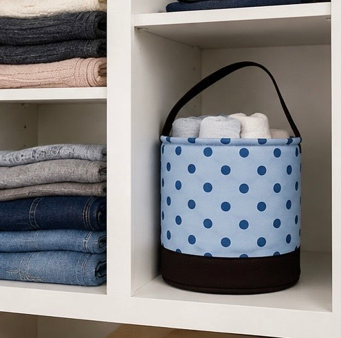 Blue Polka Dot Round Storage Bin