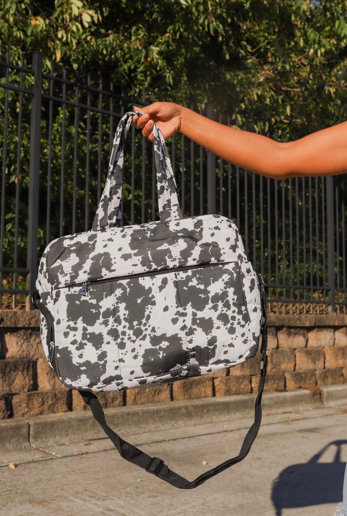 Puffer Duffel Bag in Black Cowhide