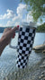 White and Black Check Tumbler with Handle