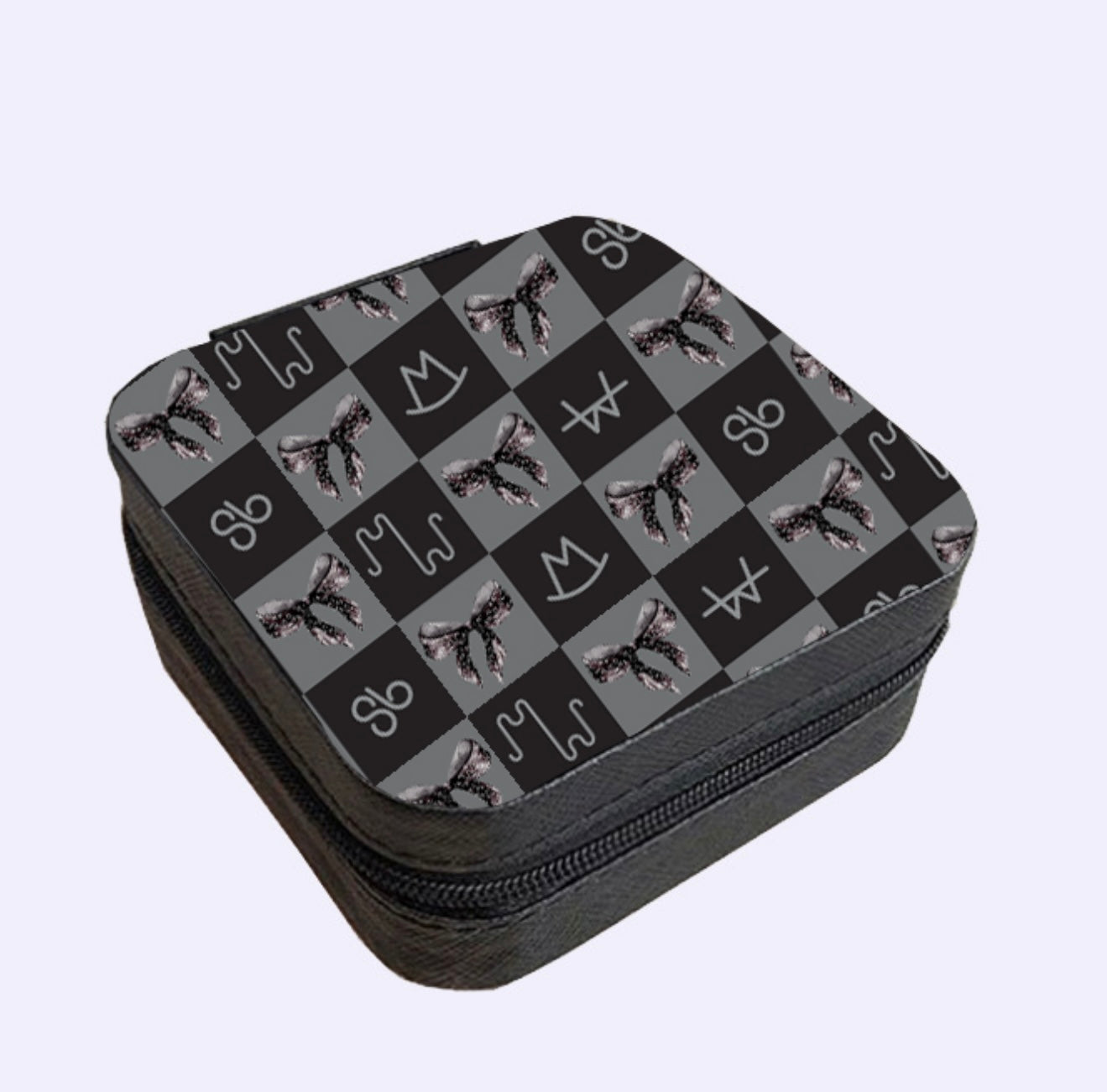 Black Brand Bow Checkerboard Square Jewelry Case