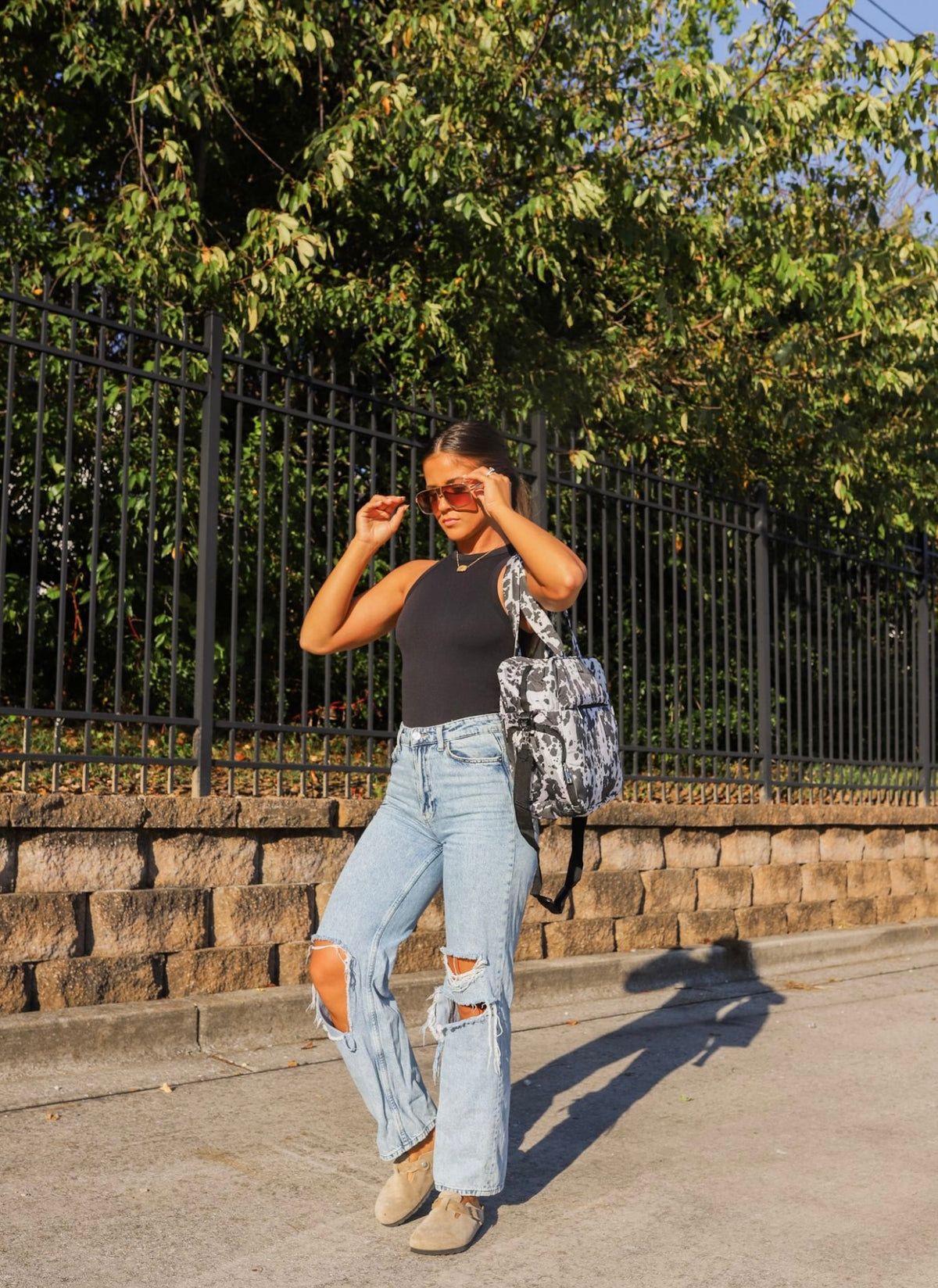 Puffer Duffel Bag in Black Cowhide