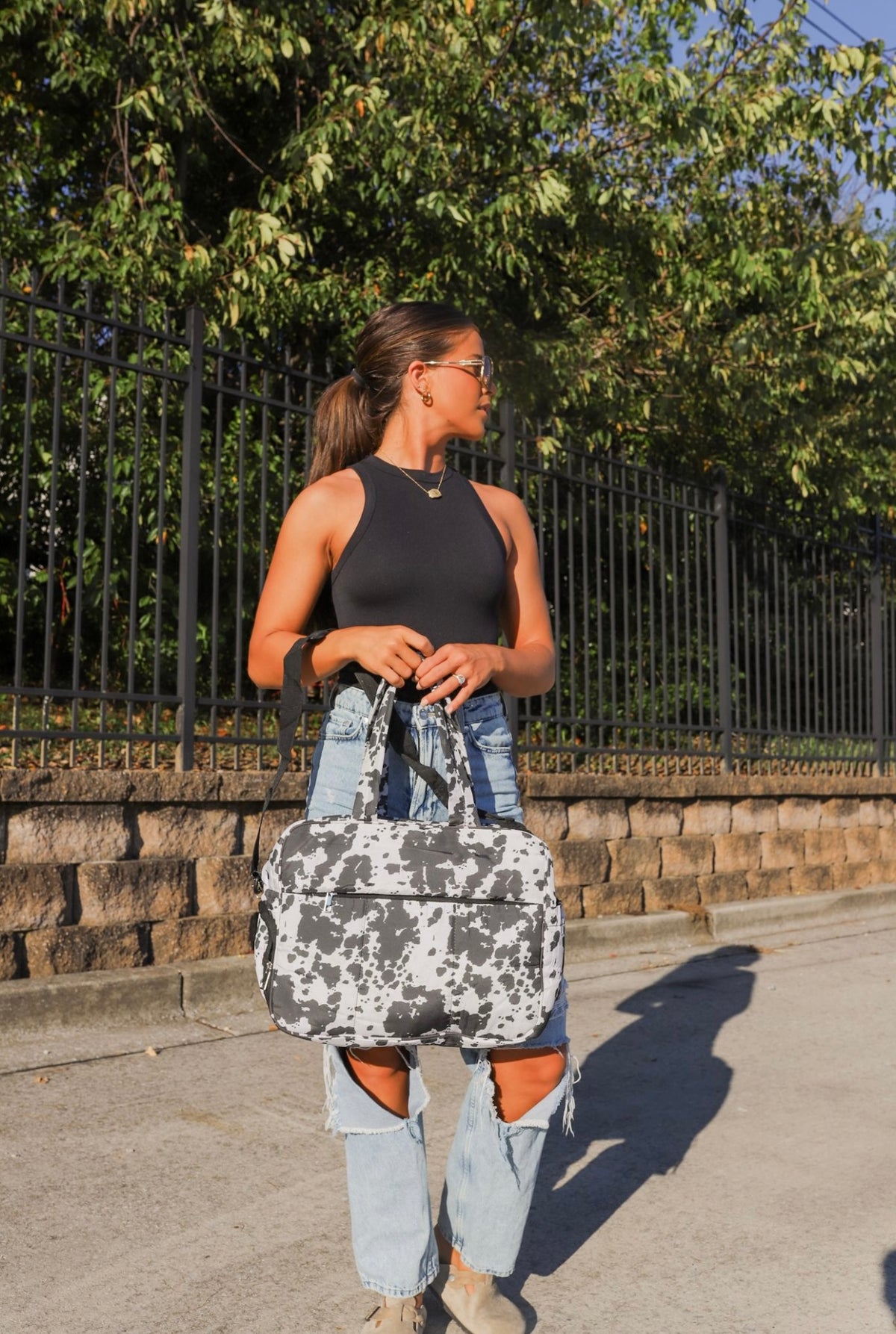 Puffer Duffel Bag in Black Cowhide