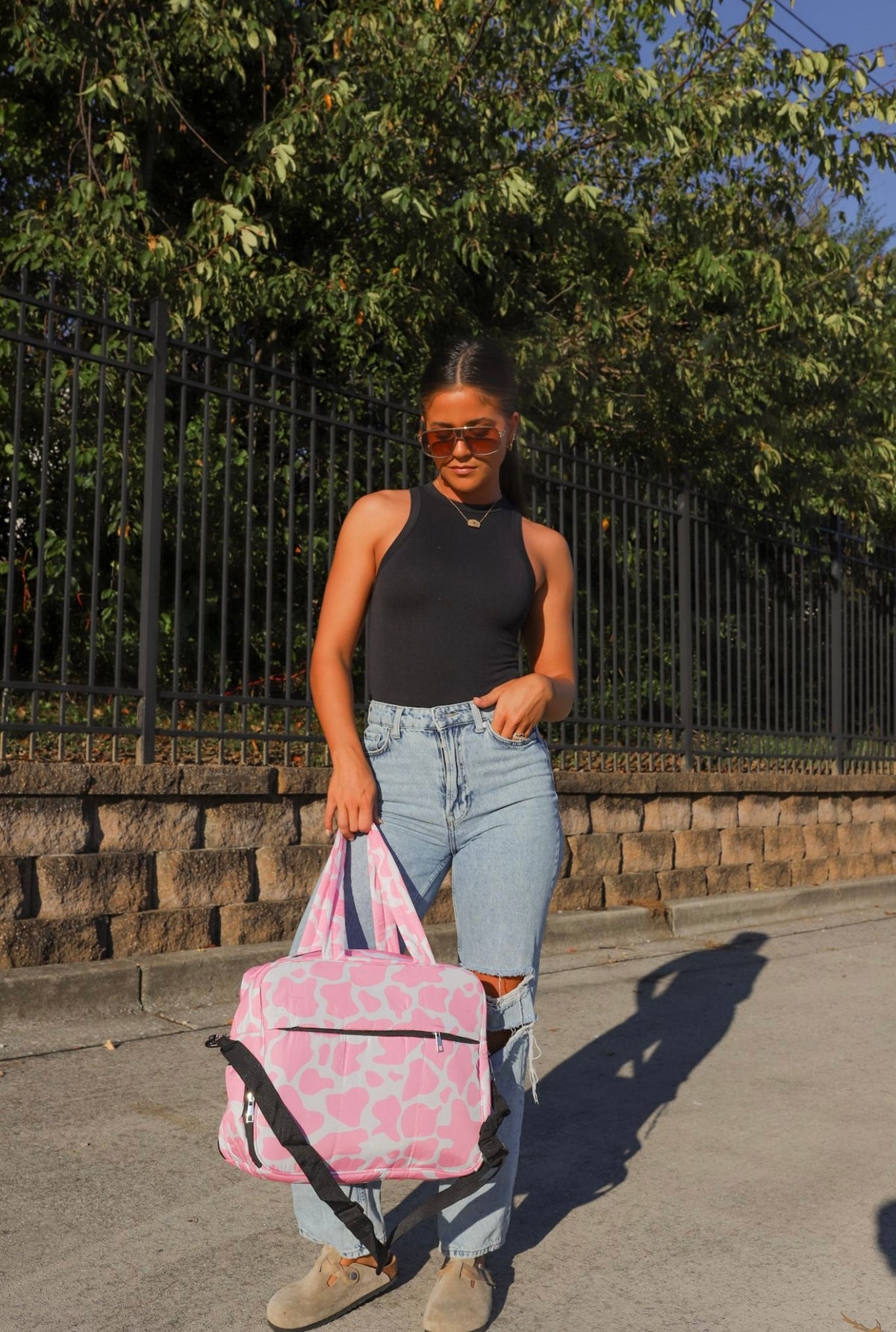 Puffer Duffel Bag in Pink Cowhide