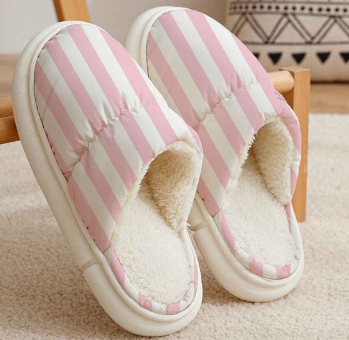 Pink Striped Slippers