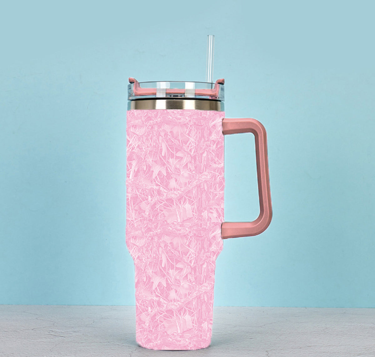 Pink Camo Tumbler with Handle