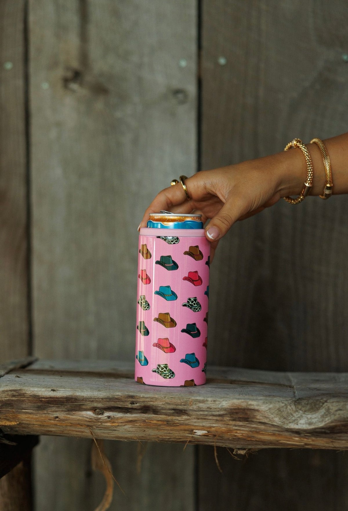 Hard Cooling Can in Pink Cowboy Hat