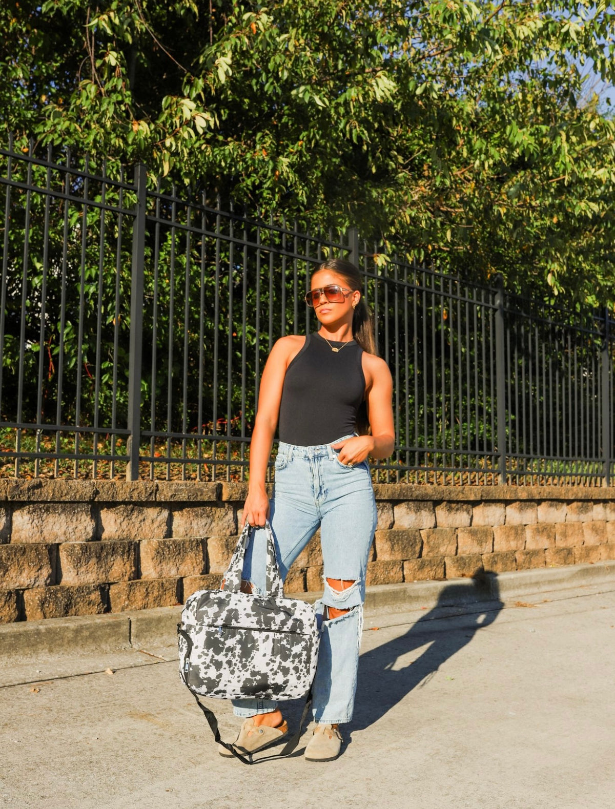 Puffer Duffel Bag in Black Cowhide