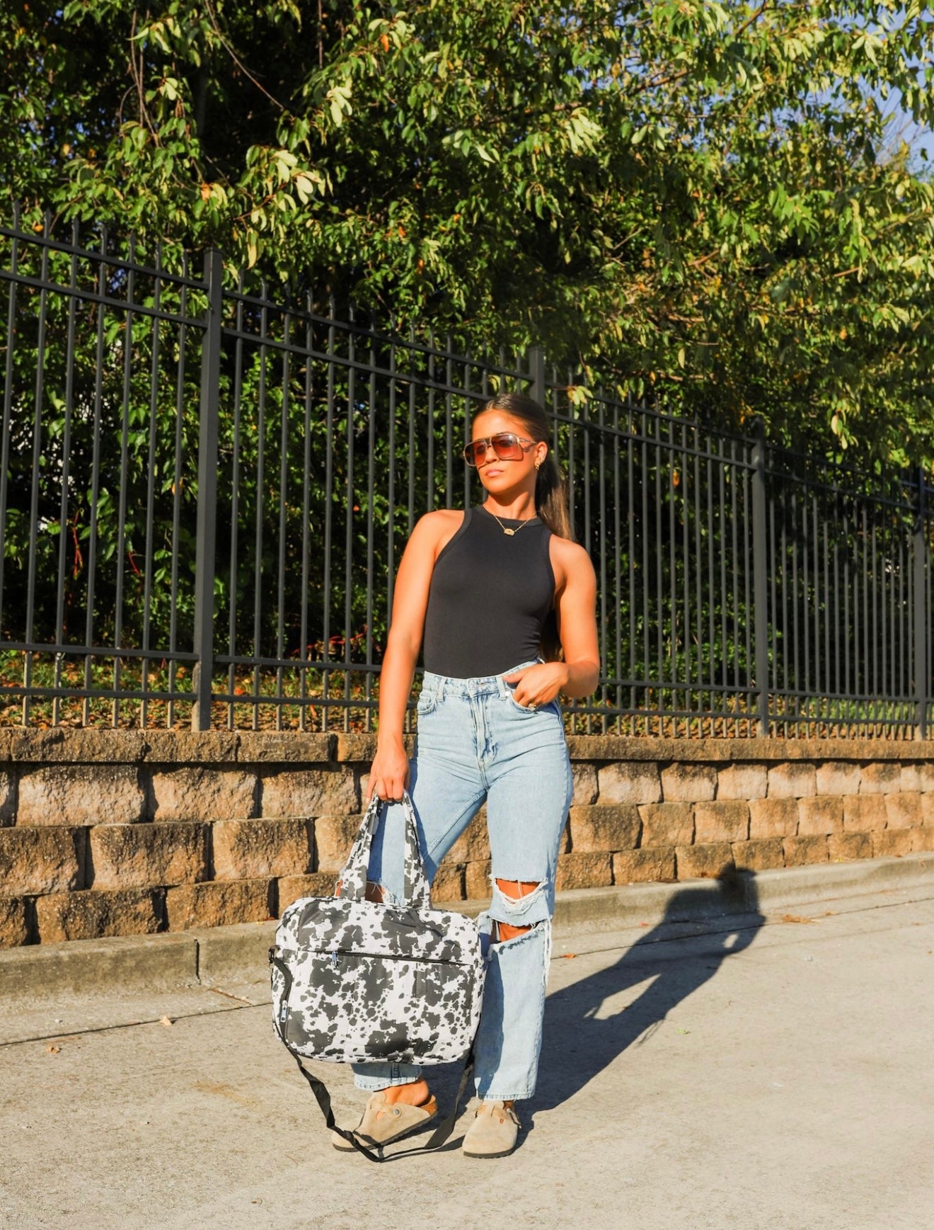 Puffer Duffel Bag in Black Cowhide