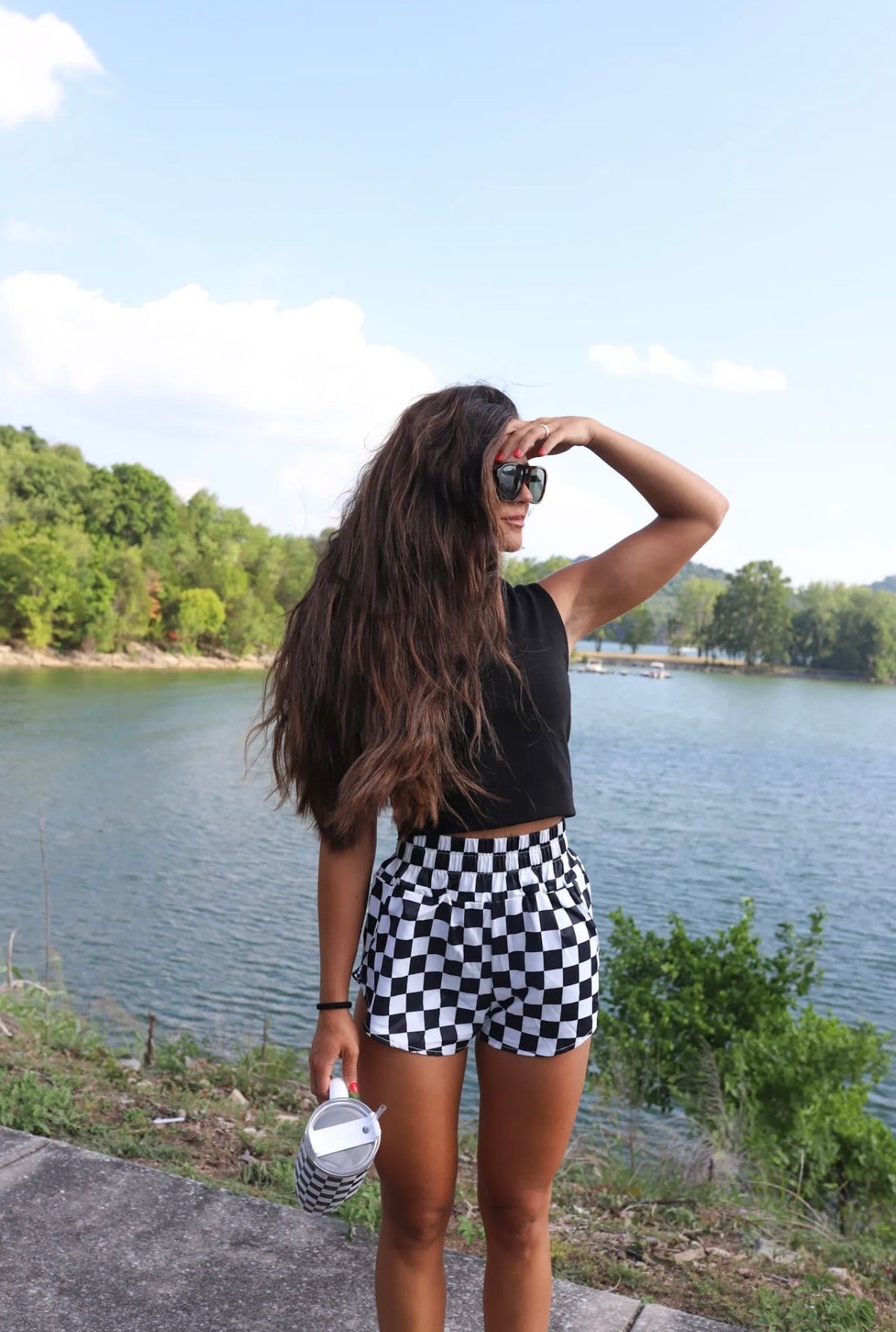Checkerboard Black &amp; White Athletic Shorts