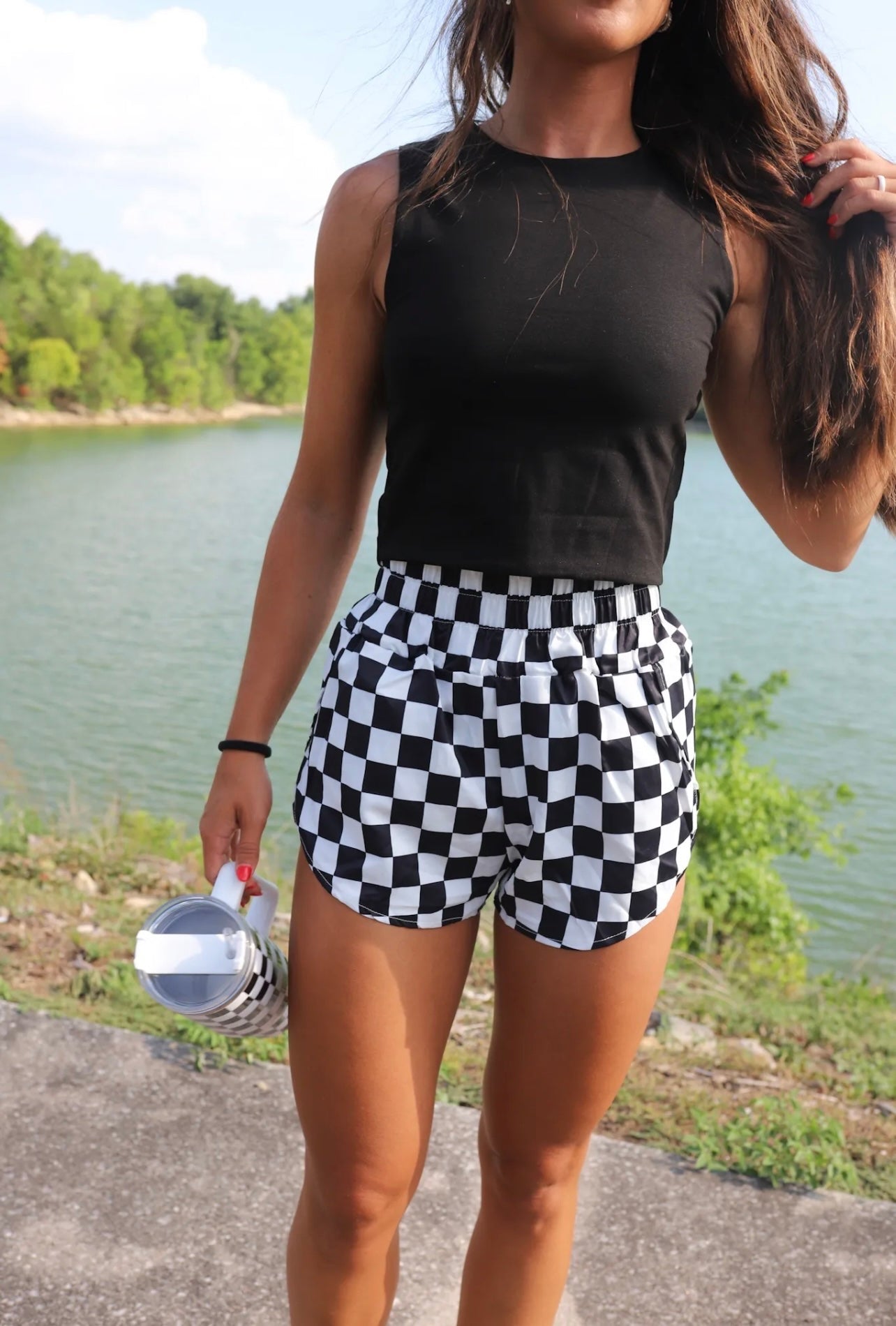 Checkerboard Black & White Athletic Shorts