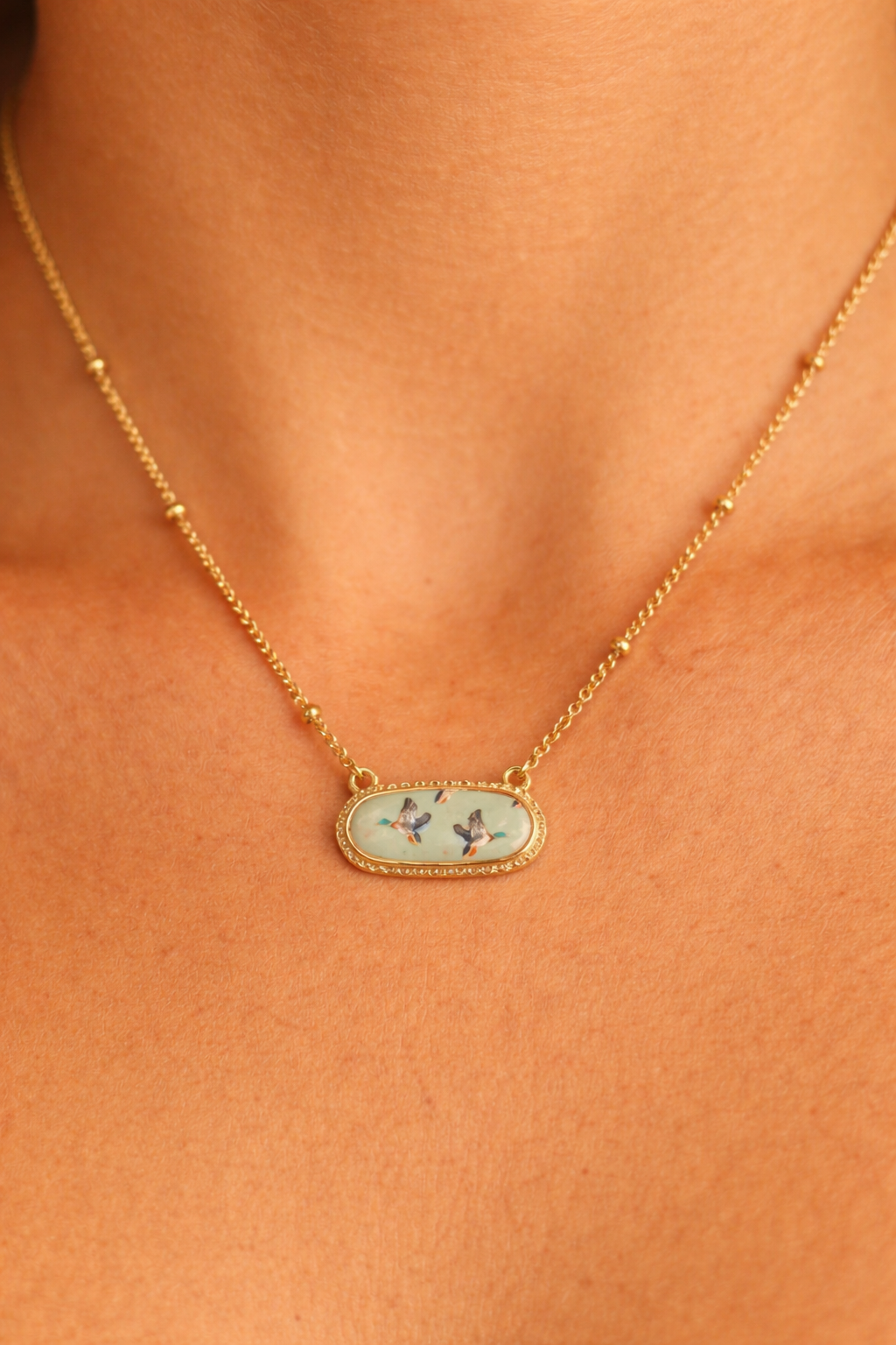 Green Duck Necklace Gold