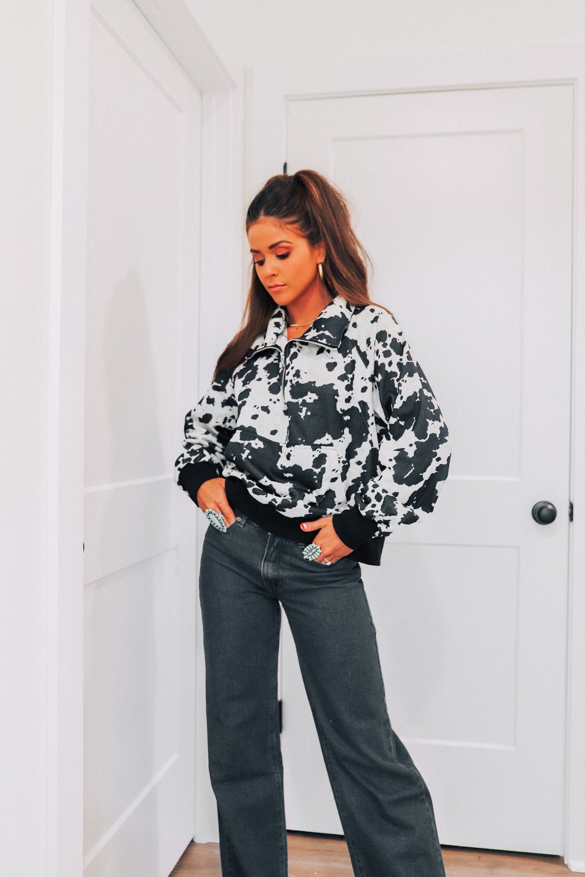 Black Cowhide Pullover