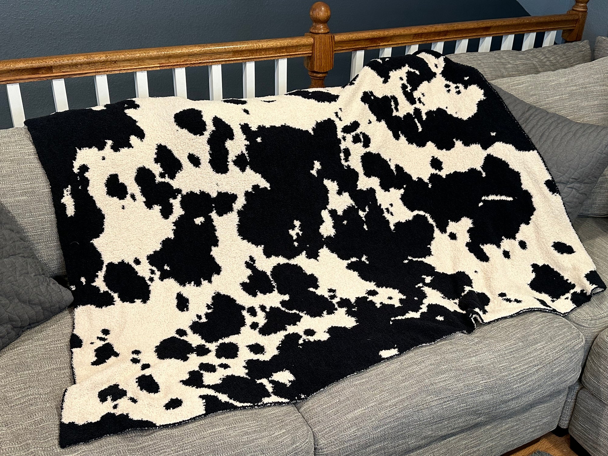 Black Cowhide Throw Blanket