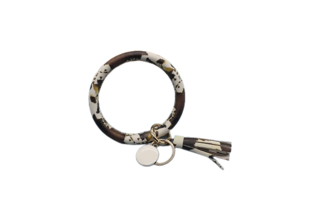 Brown Cowhide Bangle Bracelet Keyring With Tassel Front Porch