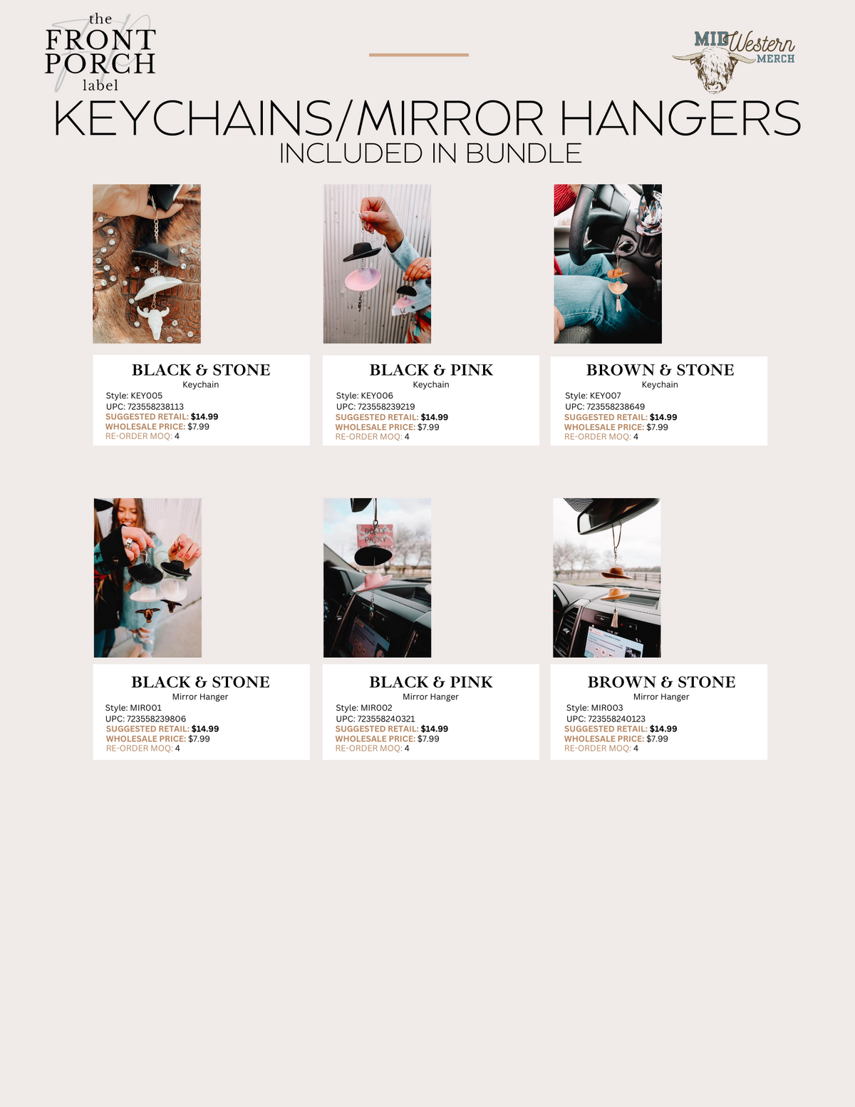 Cowboy Hat Keychain &amp; Rearview Mirror Charm Bundle