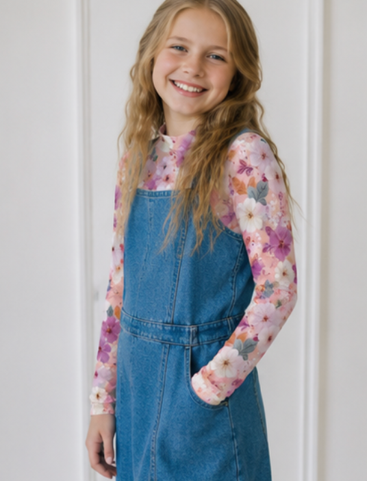 Kids Scarlet Floral Sheer Mock Neck Top