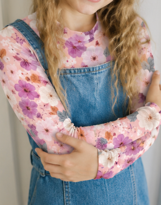 Kids Scarlet Floral Sheer Mock Neck Top