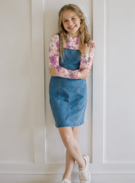 Kids Scarlet Floral Sheer Mock Neck Top