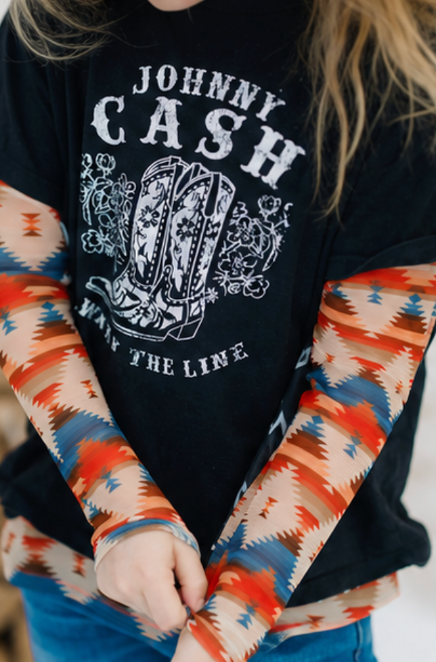 Kids Aztec Sheer Mock Neck Top