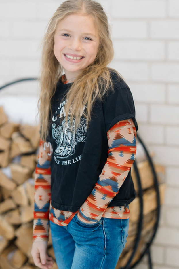 Kids Aztec Sheer Mock Neck Top