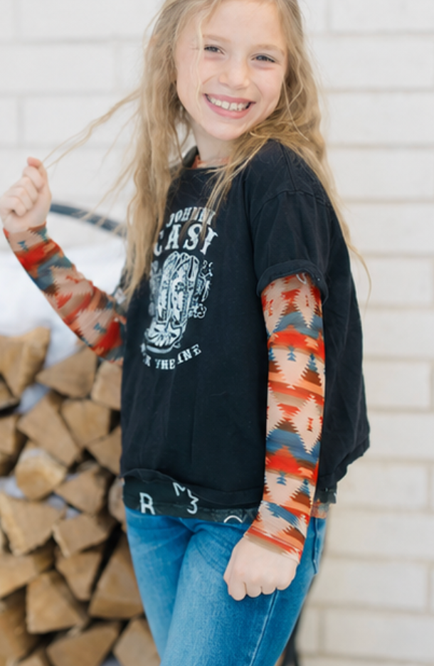 Kids Aztec Sheer Mock Neck Top