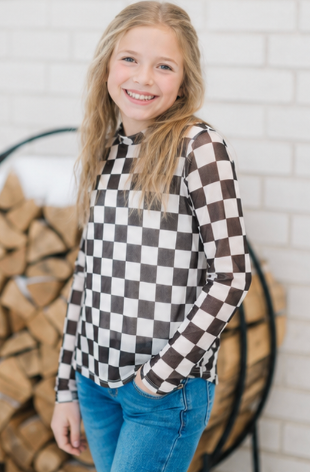 Kids Black Checkerboard Mesh Top