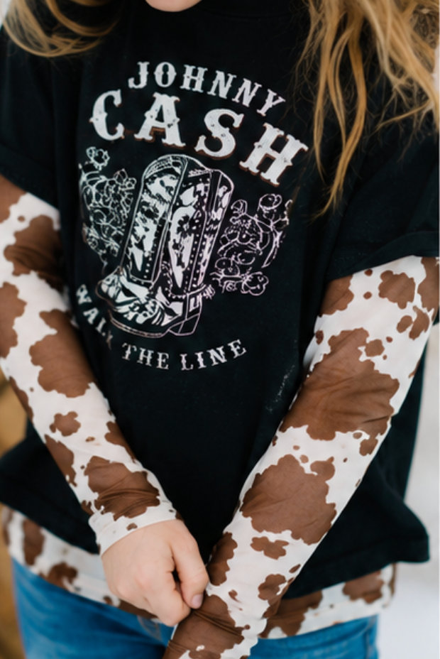 Kids Brown Cowhide Sheer Mock Neck Top