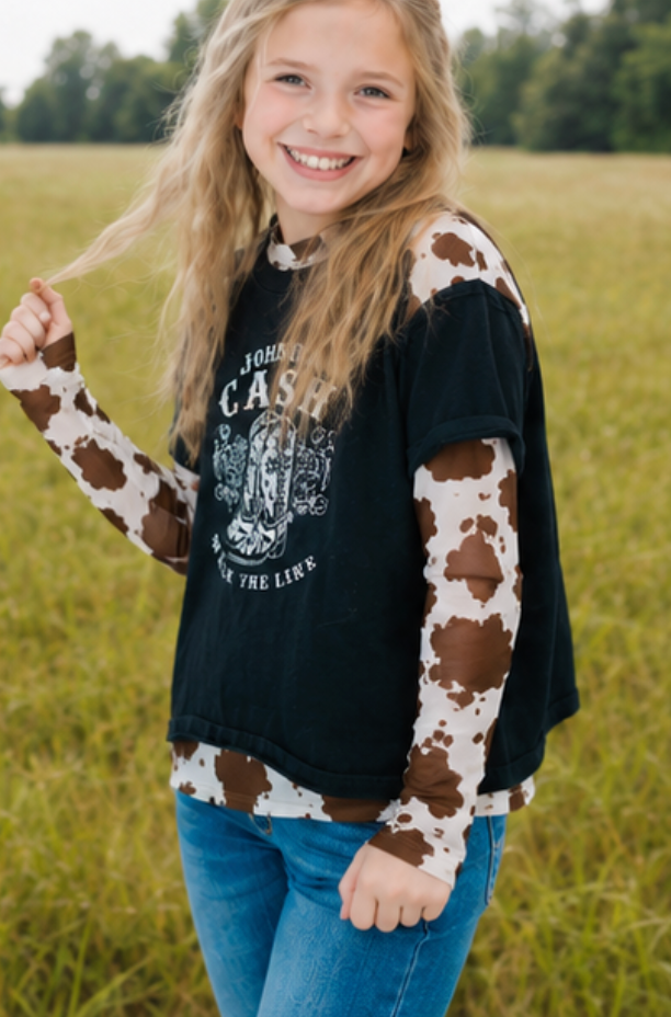 Kids Brown Cowhide Sheer Mock Neck Top