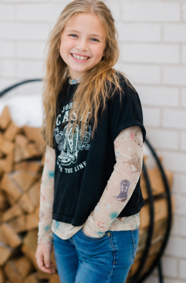 Kids Coastal Cowgirl Sheer Mock Neck Top