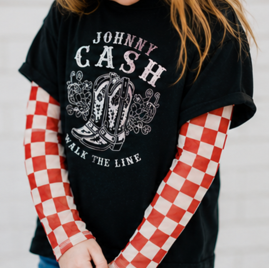 Kids Red Checkerboard Mesh Top