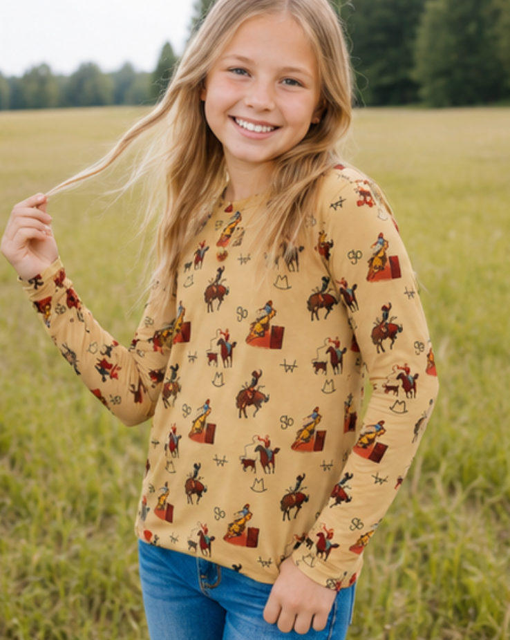 Kids Vintage Cowboy Sheer Mock Neck Top