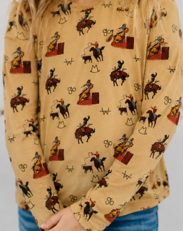 Kids Vintage Cowboy Sheer Mock Neck Top