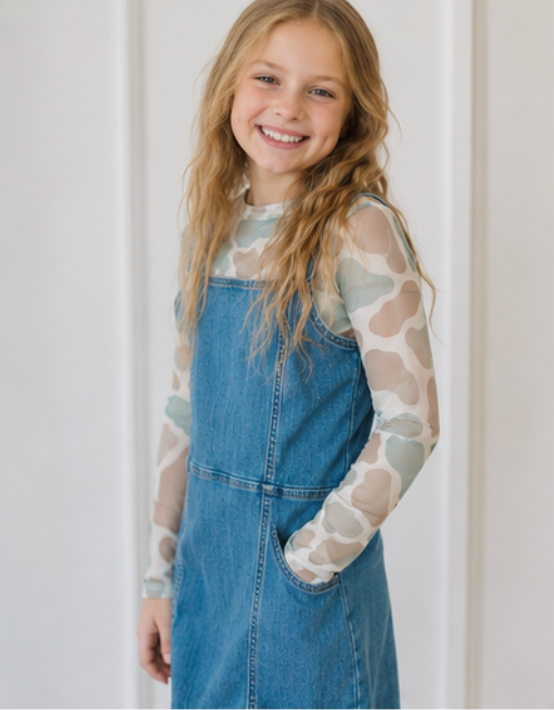 Kids Camo Sheer Mock Neck Top