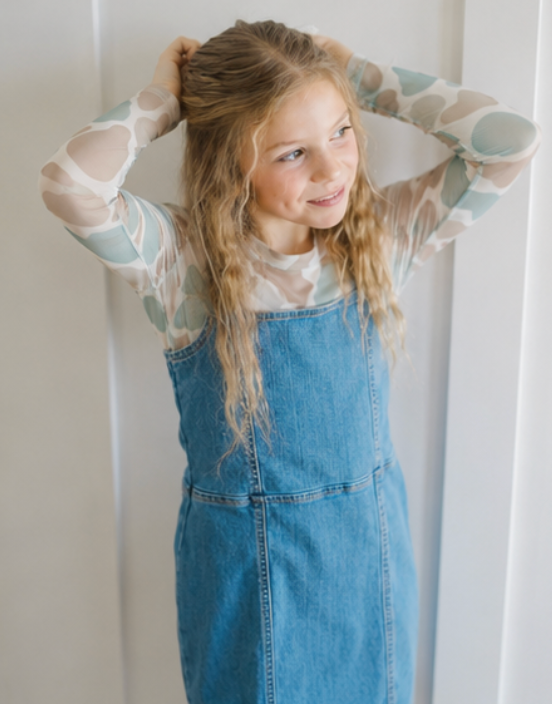 Kids Camo Sheer Mock Neck Top