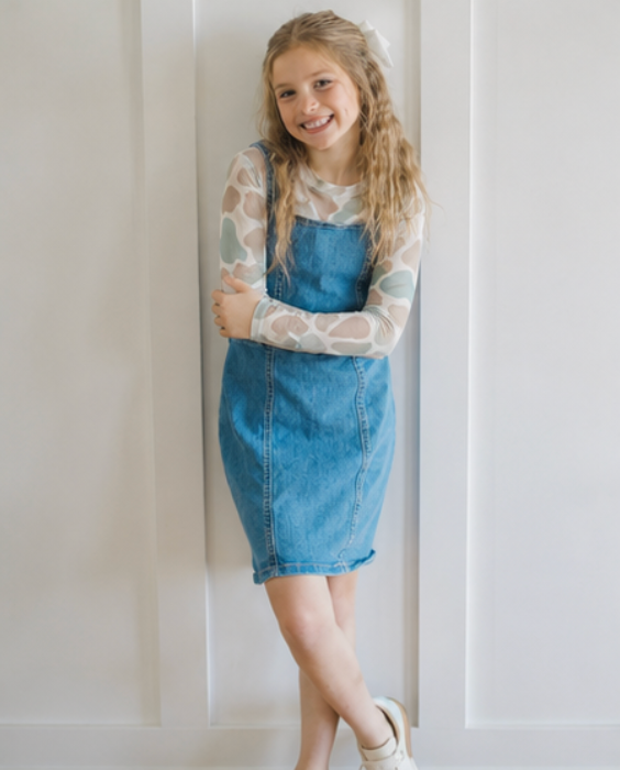 Kids Camo Sheer Mock Neck Top