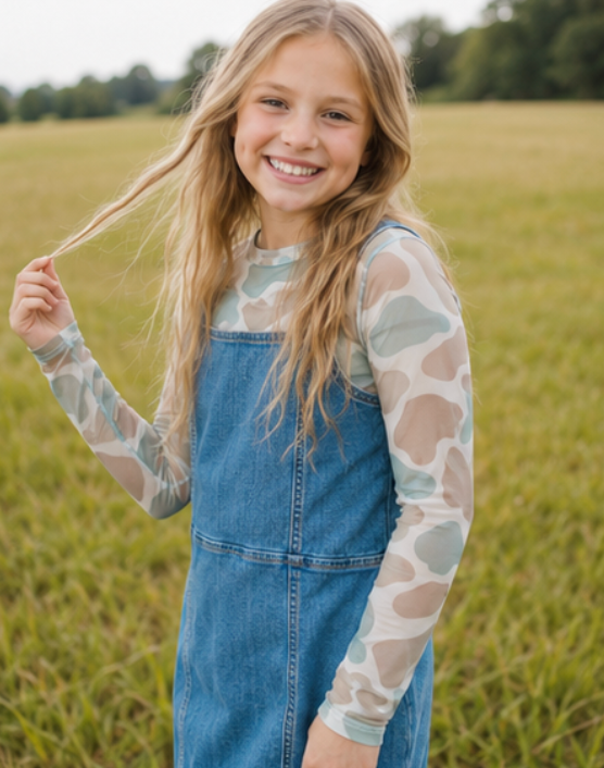 Kids Camo Sheer Mock Neck Top