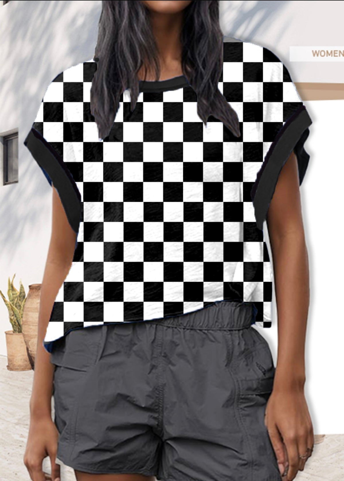 Checkerboard Cross-Back Shirt