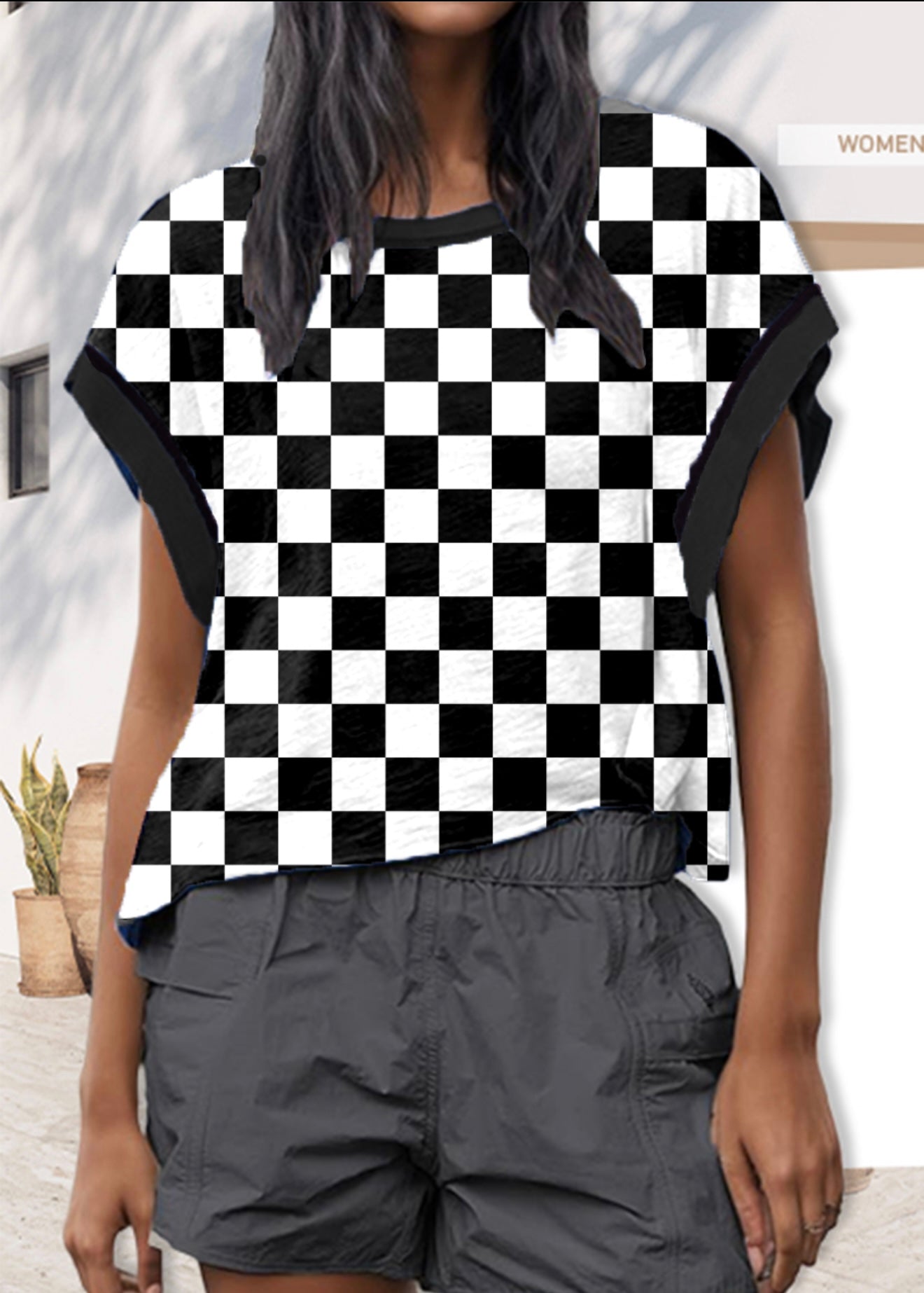 Checkerboard Cross-Back Shirt