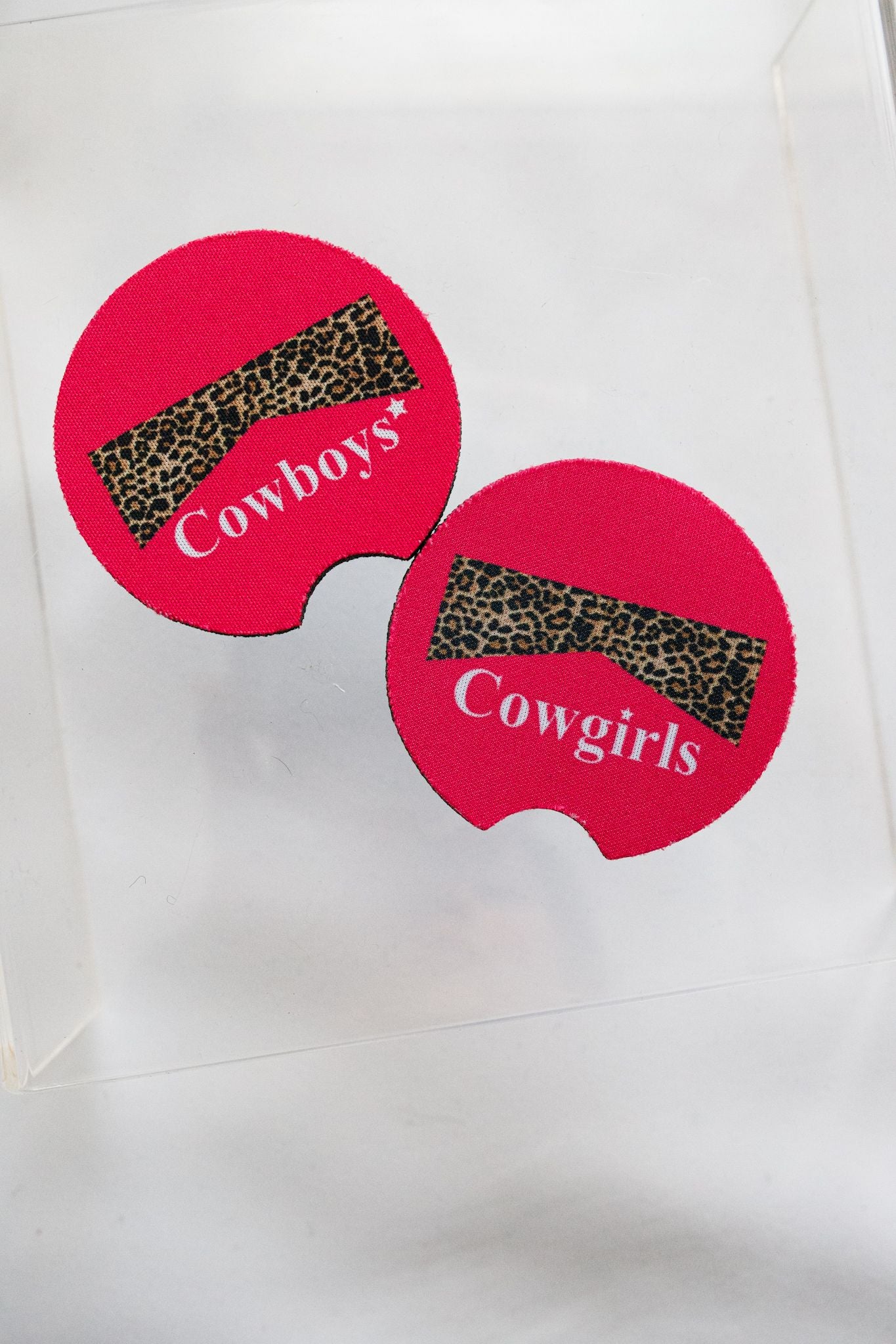 Pink Cowgirls/Cowboys Car Coasters 2-Pack