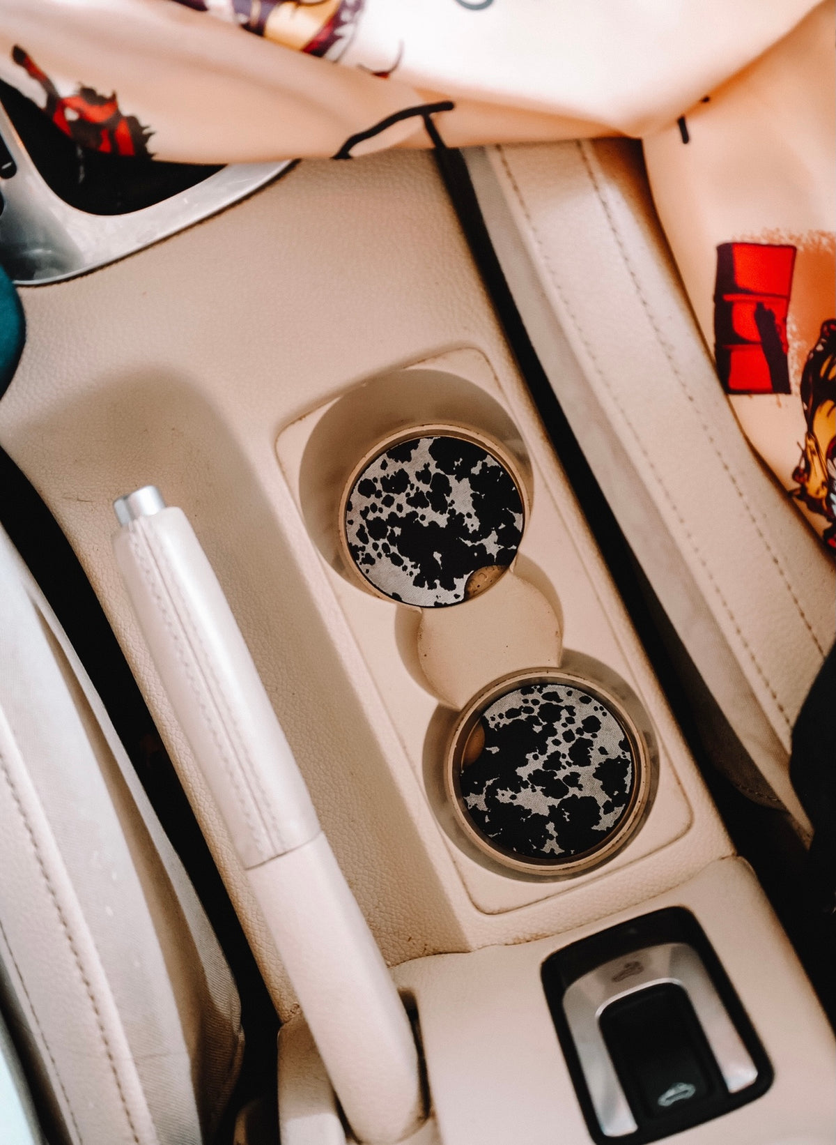 Cowgirl Babe Black Cow Print Car Coasters 2-Pack