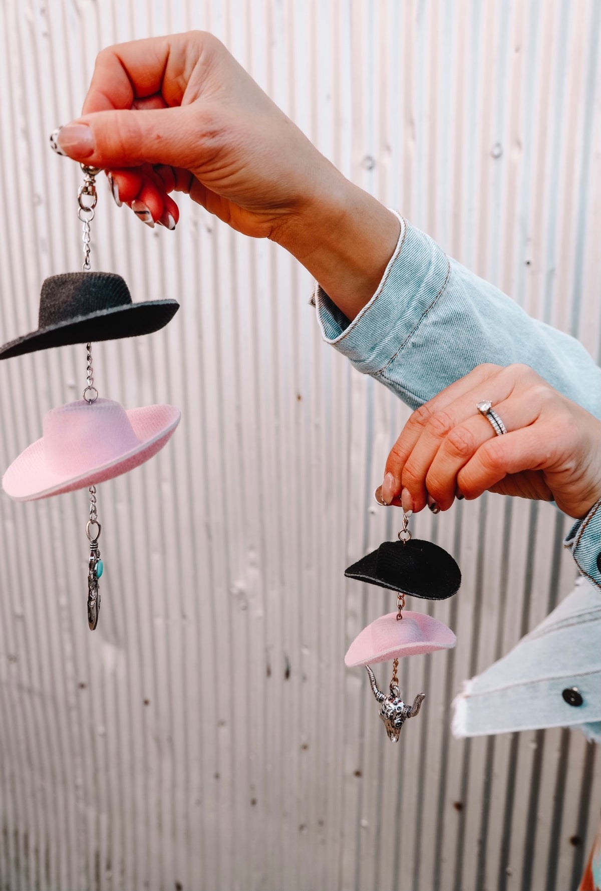 Pink &amp; Black Cowboy Hat Keychain
