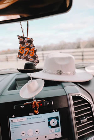 Black &amp; Stone Cowboy Hat Rearview Mirror Charm