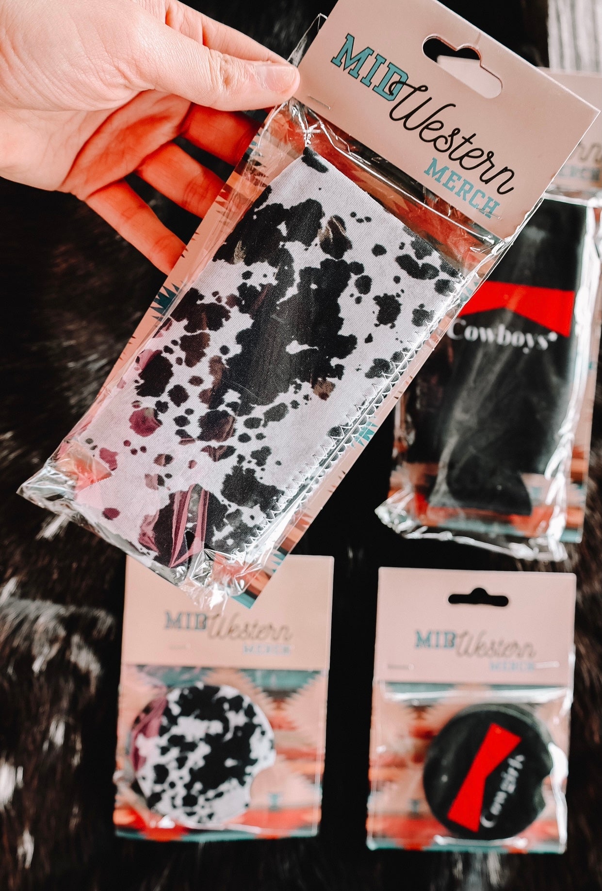 Saddle Up Black Cow Print Tall Coozie 2-Pack