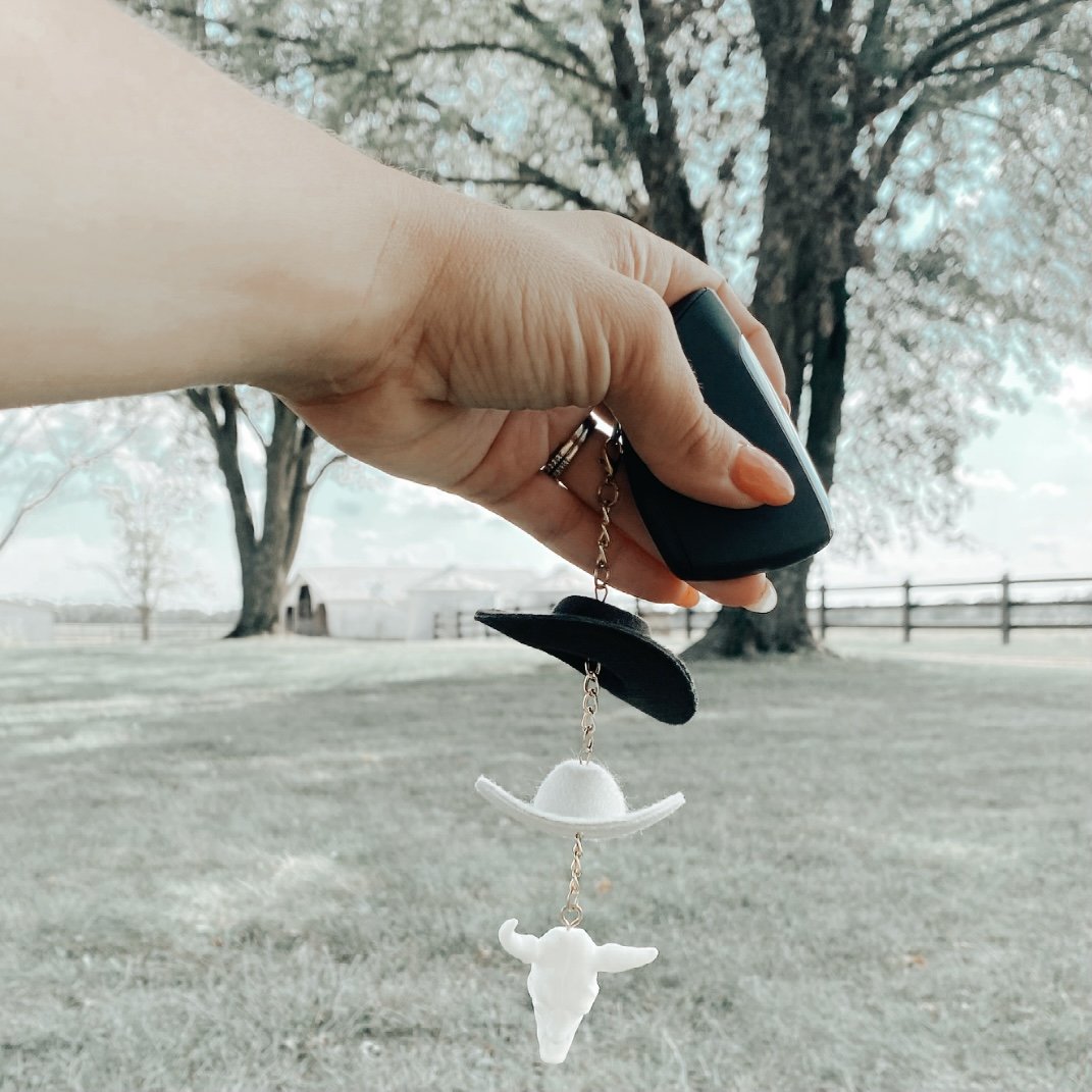 Stone &amp; Black Cowboy Hat Keychain