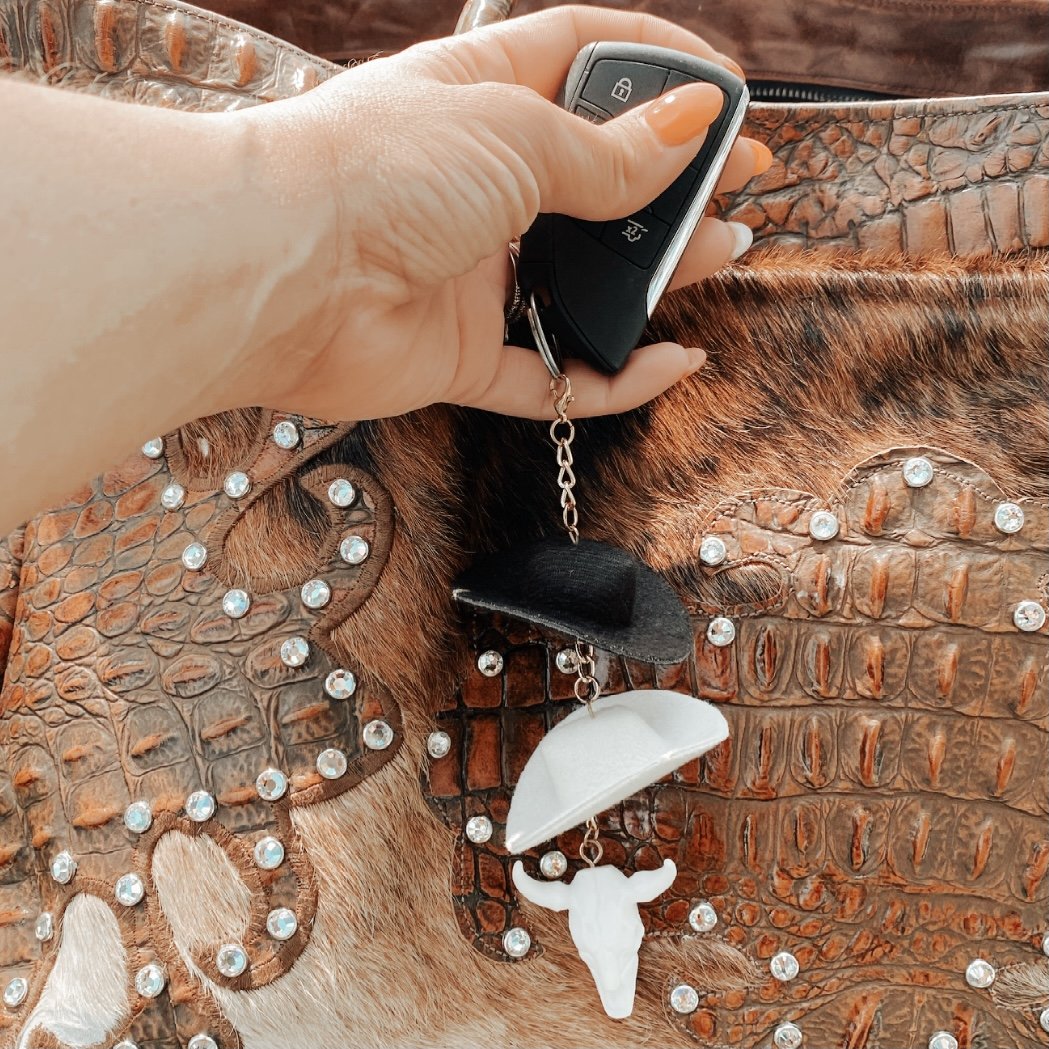 Stone &amp; Black Cowboy Hat Keychain