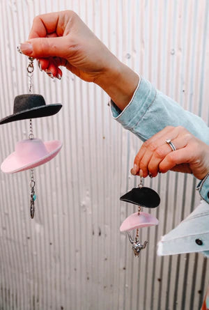 Black &amp; Pink Cowboy Hat Rearview Mirror Charm