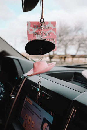 Black &amp; Pink Cowboy Hat Rearview Mirror Charm