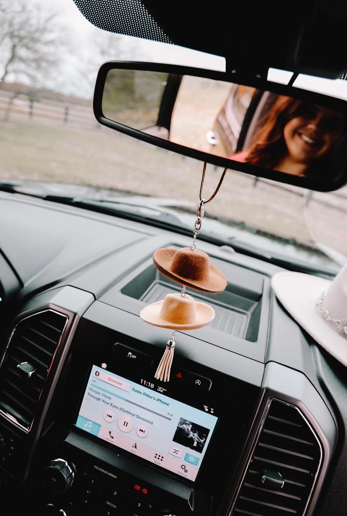 Brown &amp; Stone Cowboy Hat Rearview Mirror Charm
